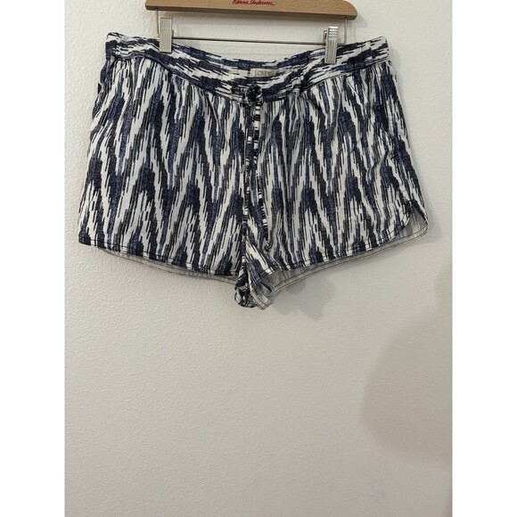 J Crew Factory Shorts Size L Ikat Print Linen Blend Blue White Beach Boho EUC - Picture 1 of 8